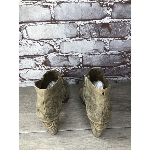 Calleen Cordero Green Leather Peep Toe Booties Stud Wood Heel Western Women 7.5M - Picture 7 of 16